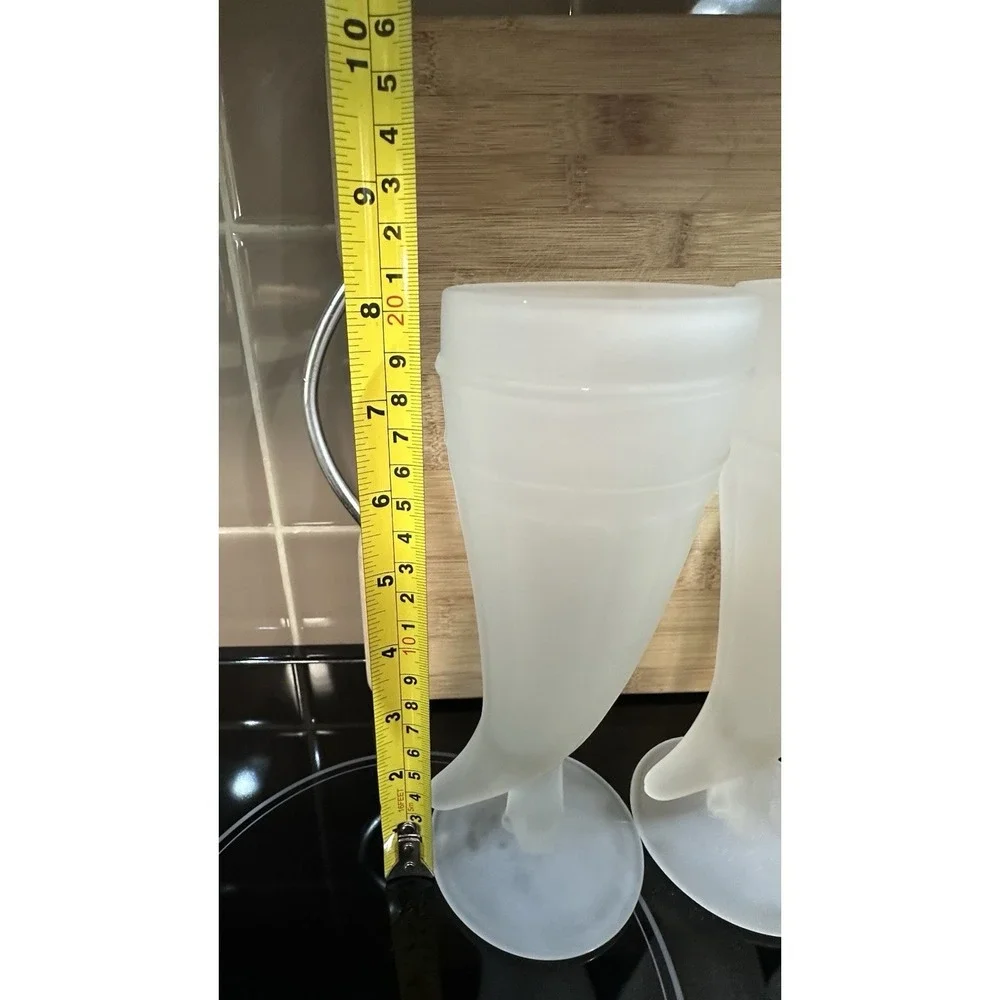 Set of 4 Frosted Glass Viking Horn Goblets Footed‎ Medieval Barware 8